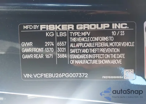 2023 Fisker Ocean Extreme z USA, uszkodzony, nr VIN VCF1EBU26PG007372